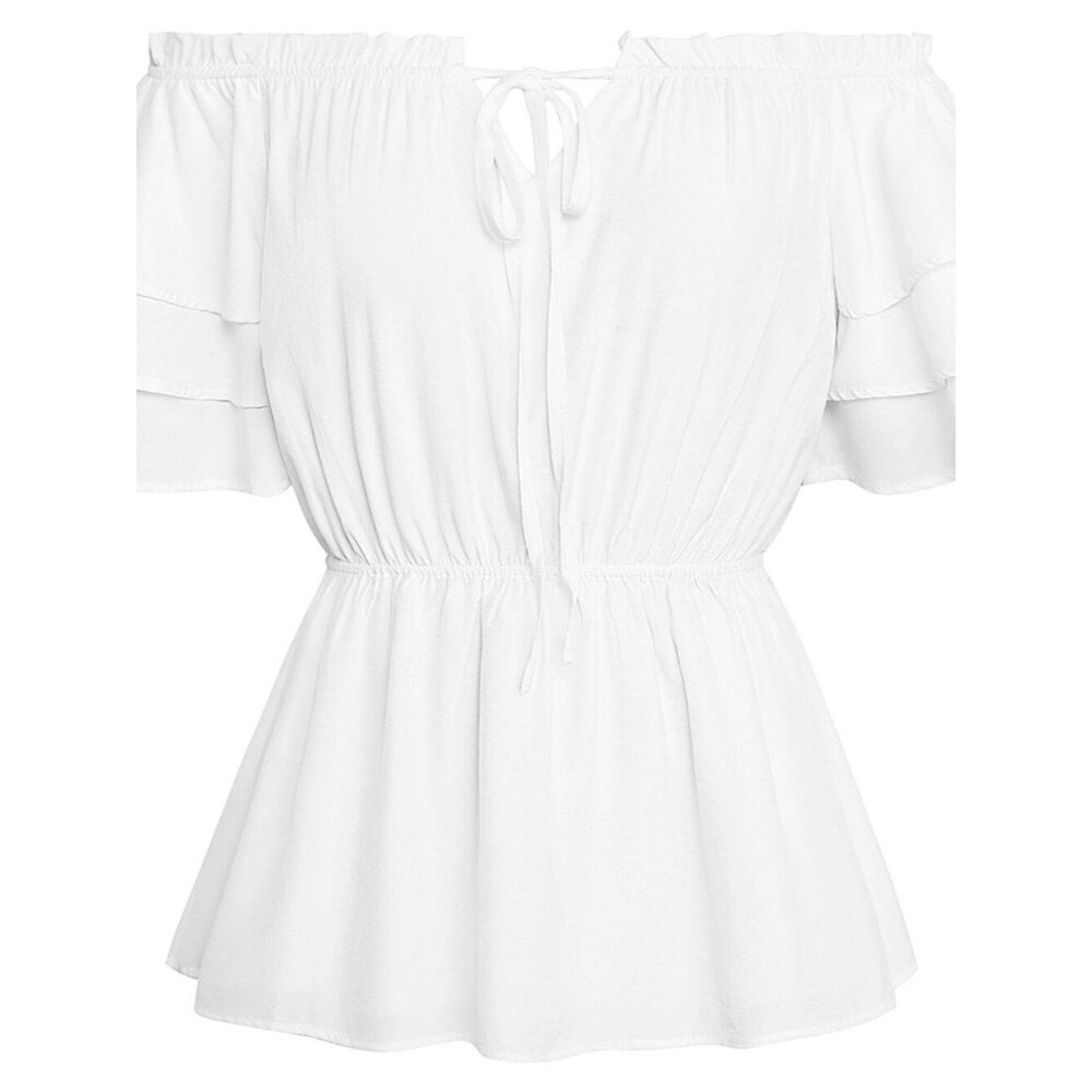 Renaissance Shirt Women Pirate Costume Peplum Ruffle Sleeve Tops White S